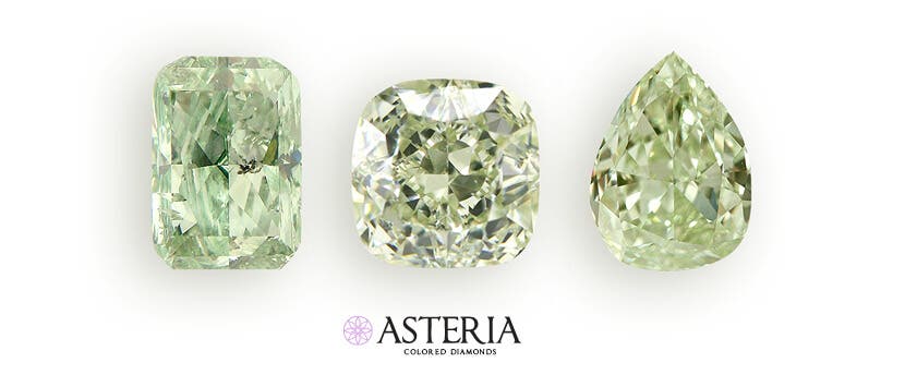 oval, cusion and radiant loose green diamonds